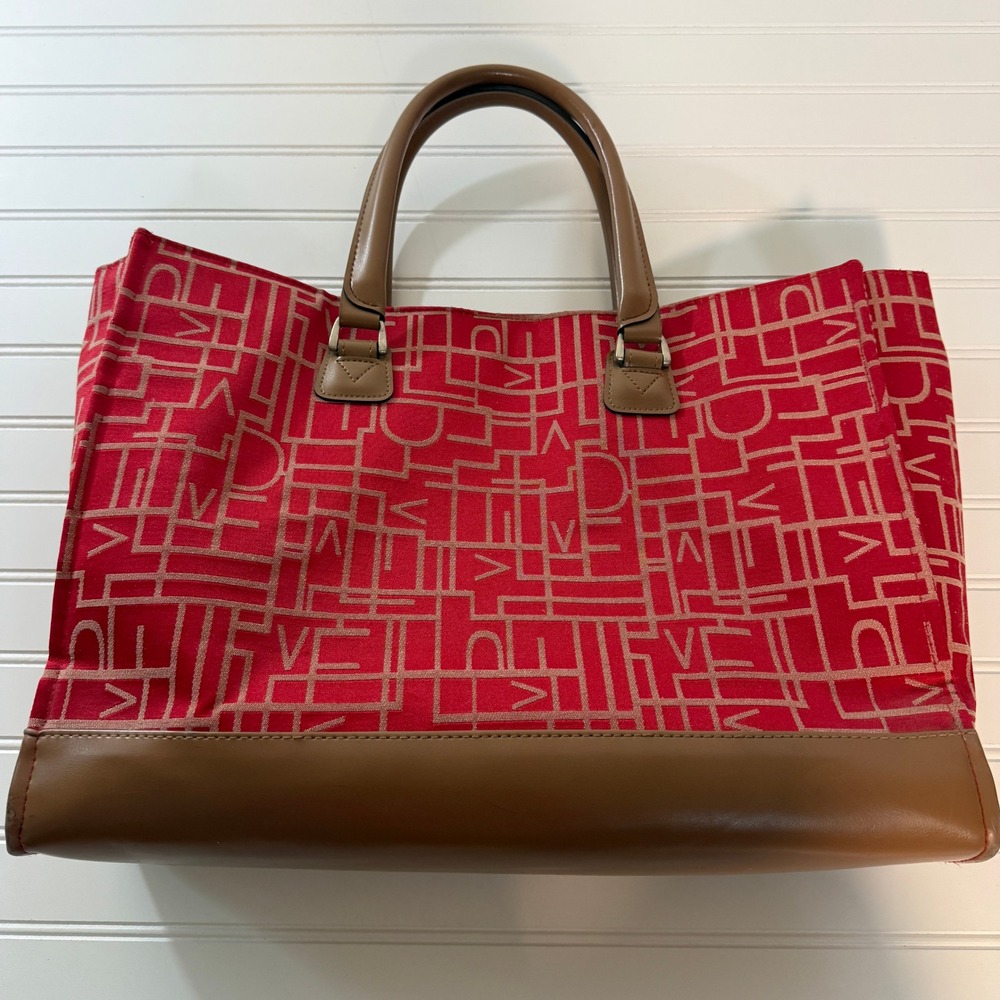 Diane von Furstenberg Tote Bag Womens Large Red Tan Geometric Logo Canvas Trim